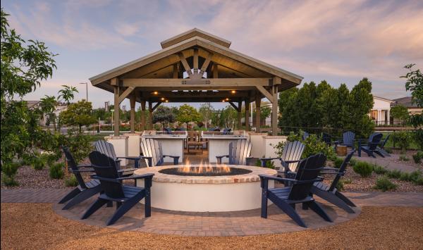 Community fireplace with outdoor seating